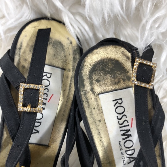 Vintage Rossimoda black sue shoe embellished rhinestone and buckles Sz 9 m - Picture 5 of 9